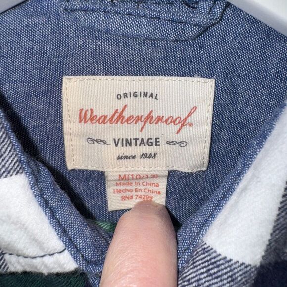 Weatherproof Vintage Women's Size M Blue Green Plaid Long Sleeve Flannel Shirt - Picture 2 of 7